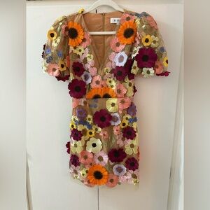 Elliatt Floral Embroidered Mesh Mini Dress in Multi-Color